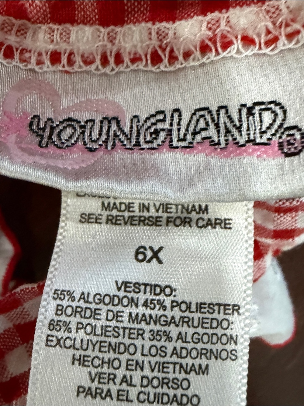 Red Gingham Youngland Watermelon Appliqué Sleeveless Sundress Sx 6X - Picture 4 of 5